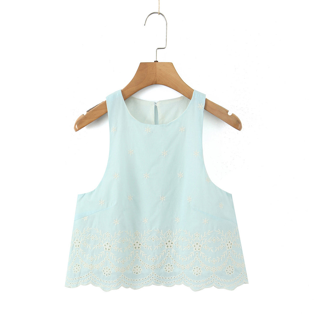 Dame spids top med florale broderier og udvidet kant Stilla