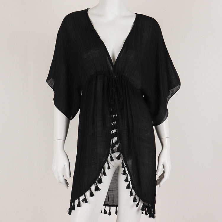 Dame Strandkimono med frynseudsmykning Stilla