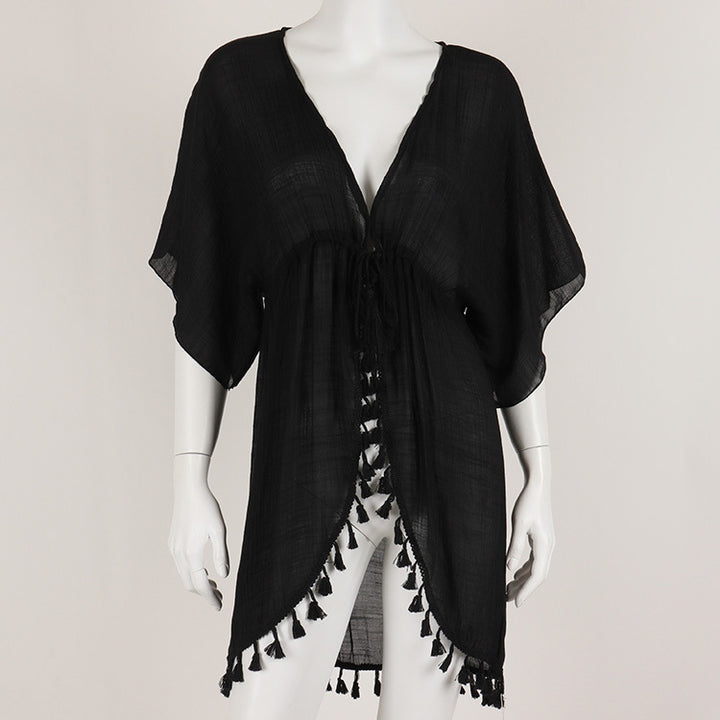 Dame Strandkimono med frynseudsmykning Stilla