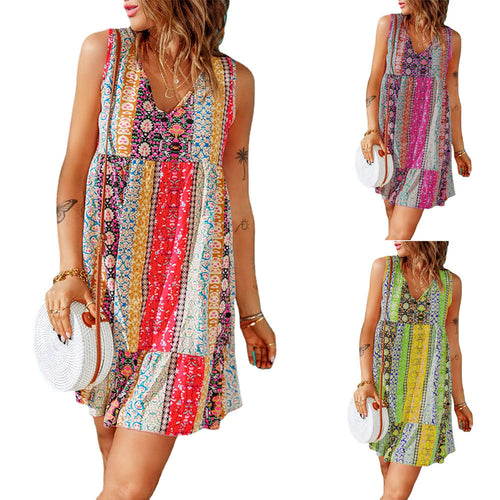 Dame Bohemian Blomstret Print A-Linie Skjortekjole Stilla