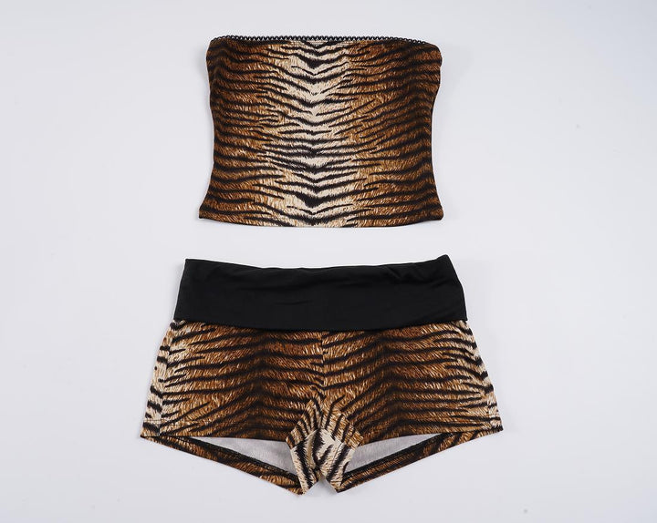 Damen Bandeau-Bikini-Set mit animalischem Design und elastischem Bund Skovae