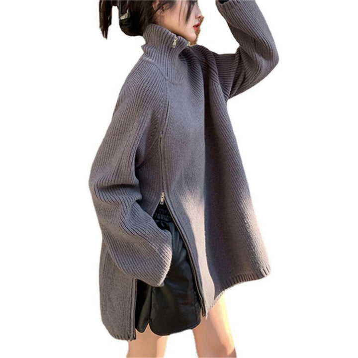 Kvinderne Oversized Turtleneck Sweater med Sideskilt og Ribbet Design Stilla