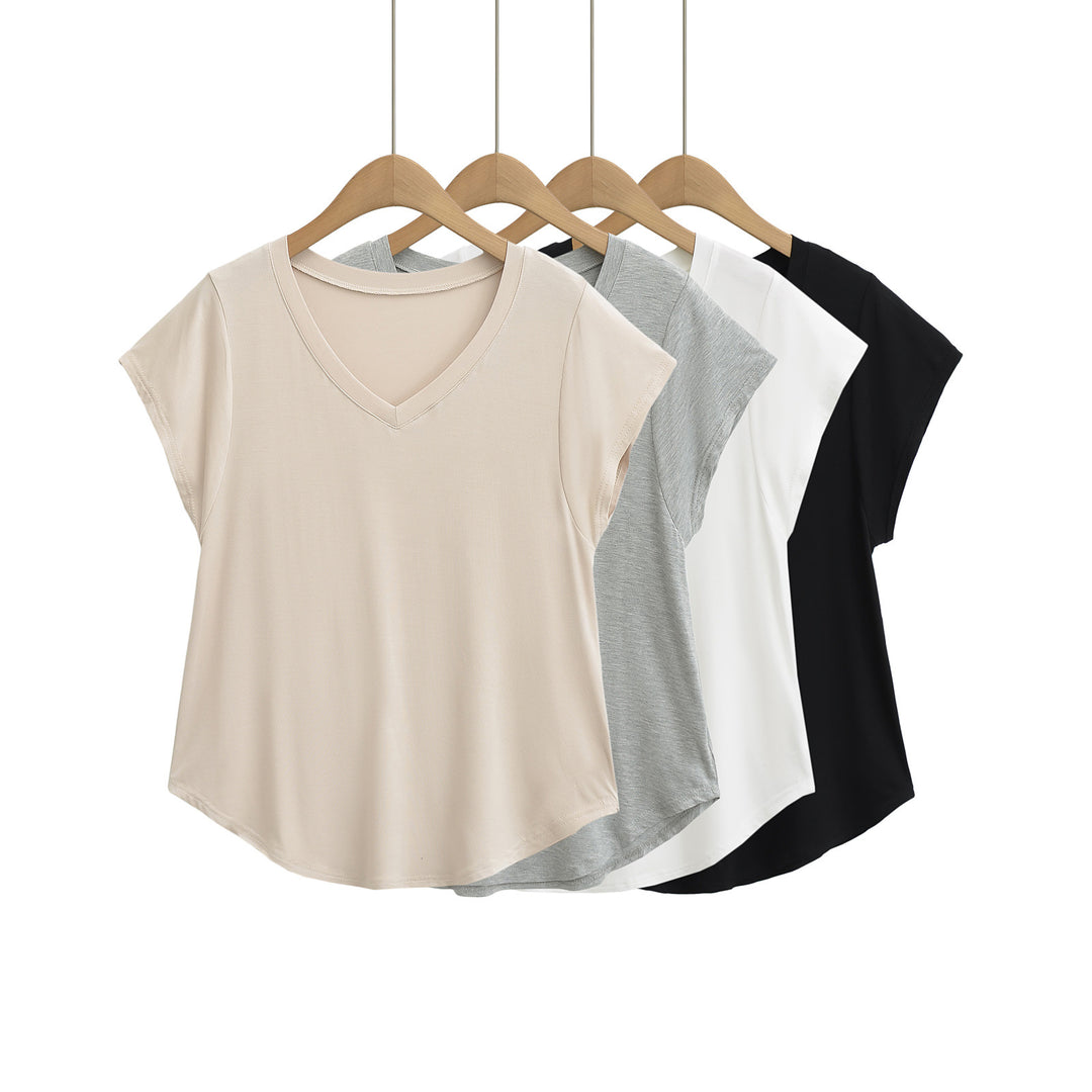 Damer V-hals Casual T-shirt med afslappet pasform og elastisk materiale Stilla