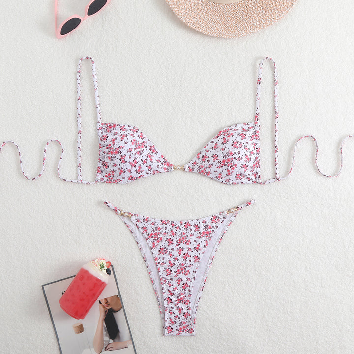 Damer Triangel-Bikini med justerbare stropper og elegant blomstertryk Skovae