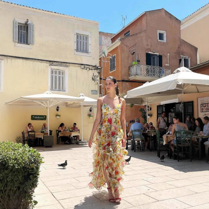 Damer sommer maxi kjole med blomsterprint Skovae