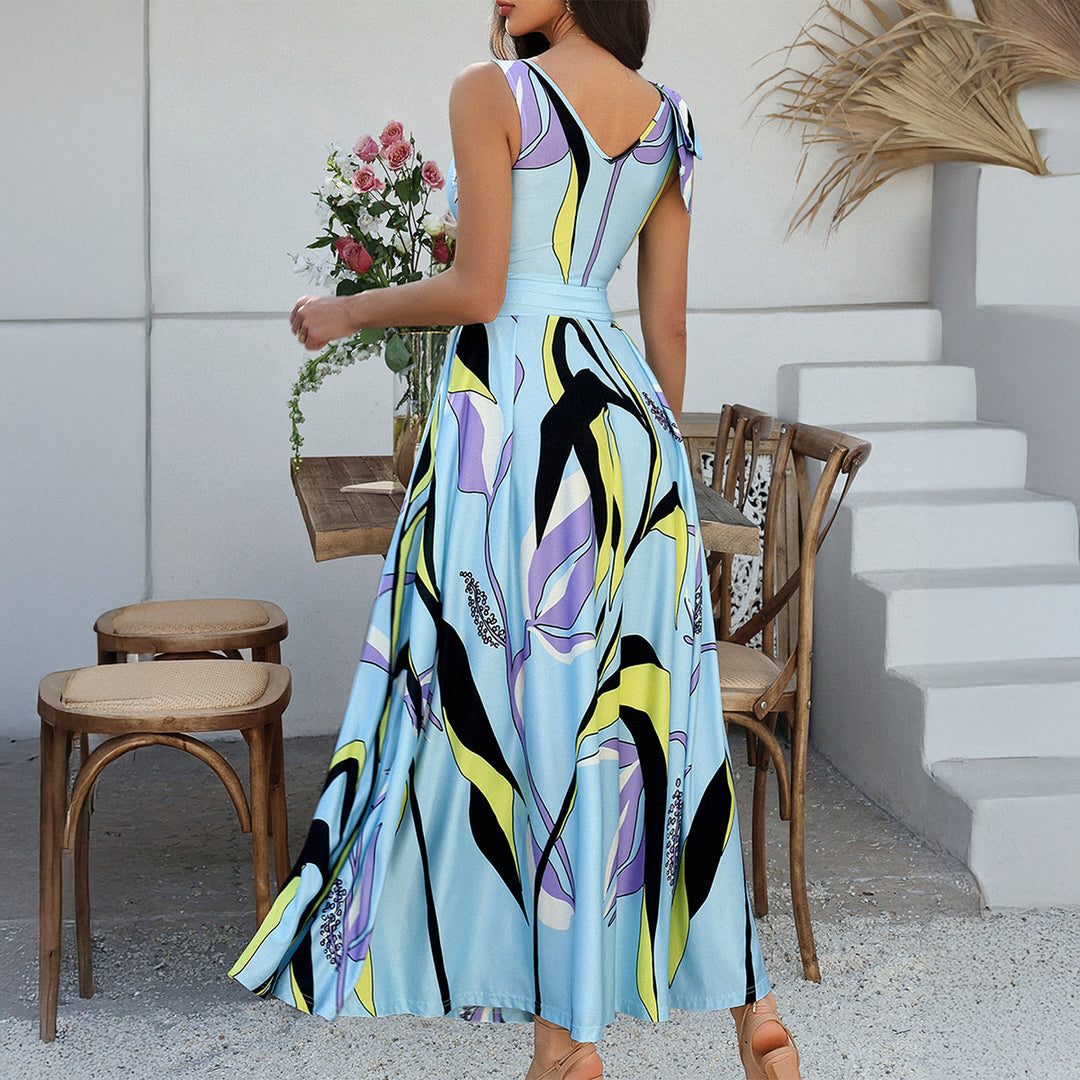 Dame maxikjole med legende blomsterdesign og elegant V-udskæring Stilla