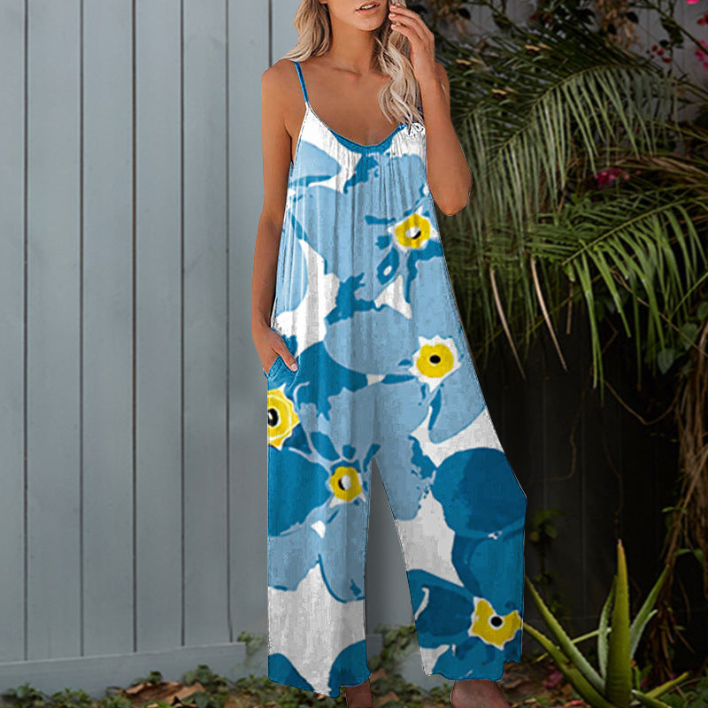 Dame sommeroverall med blomsterdesign og praktiske lommer Stilla