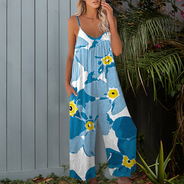 Dame sommeroverall med blomsterdesign og praktiske lommer Stilla