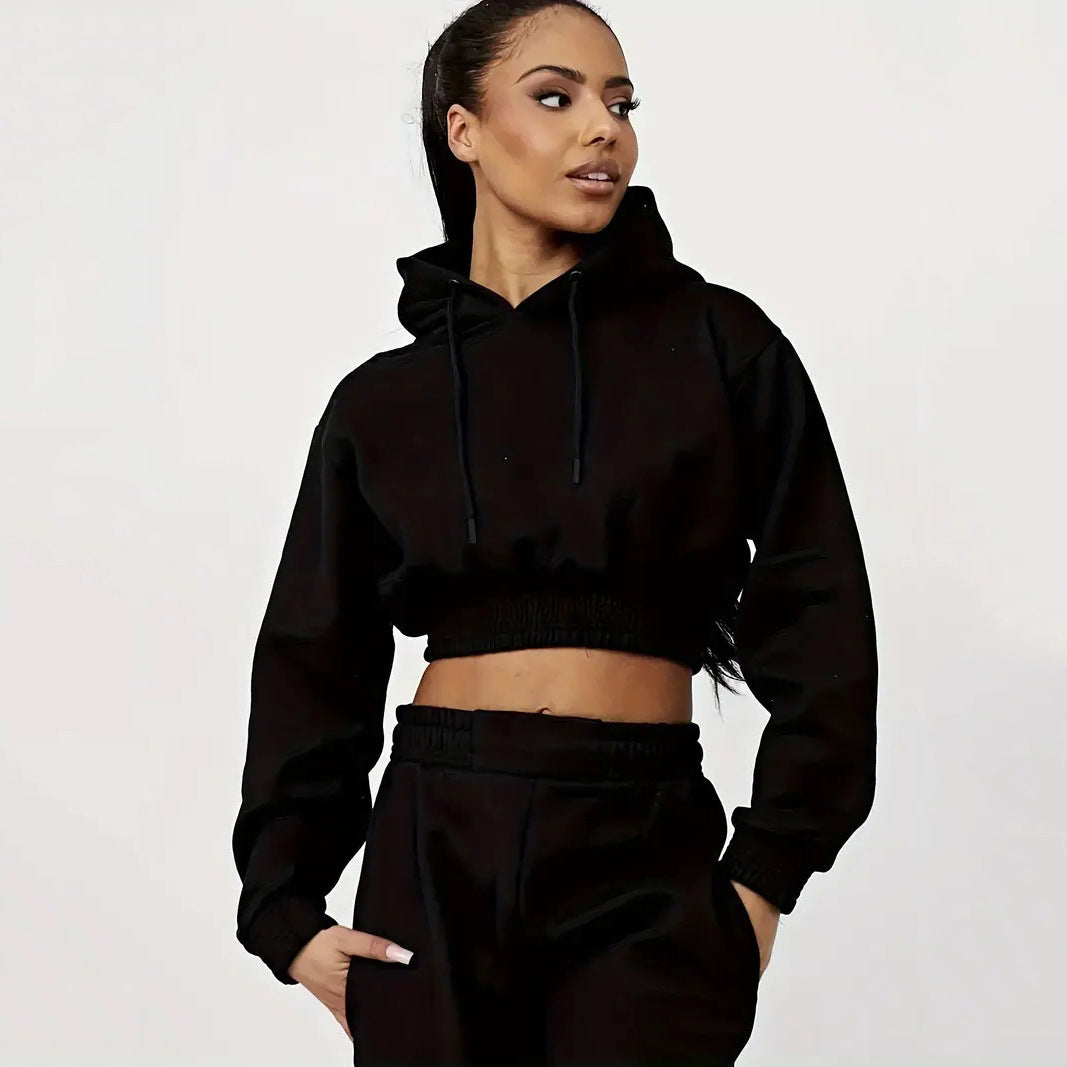 Kvinder cropped hoodie og afslappede joggingbukser sæt Skovae