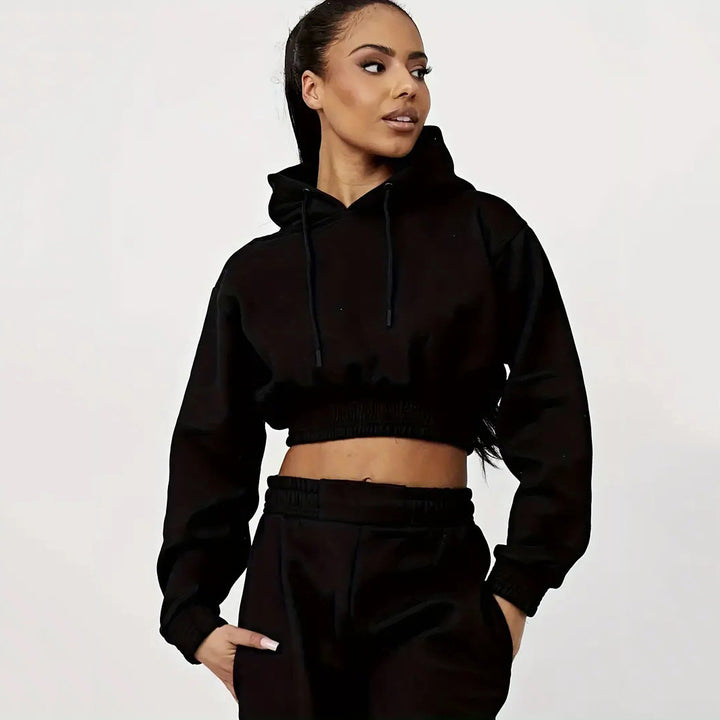 Kvinder cropped hoodie og afslappede joggingbukser sæt Skovae
