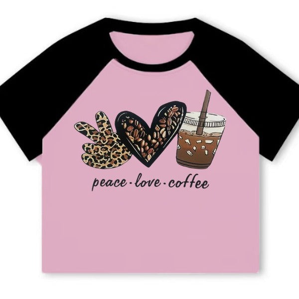 Dame Crop-T-shirt med kreativ kaffe-motiv og afslappet pasform Skovae