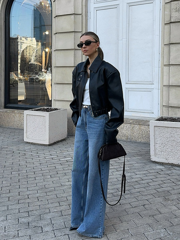 Dame mode læderjakke med oversized pasform Stilla