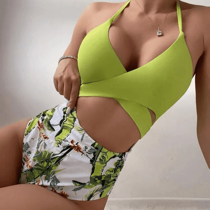 Damer Højt skåret bikini-sæt med kreativ indpaknings-top og blomsterbukse-design Stilla
