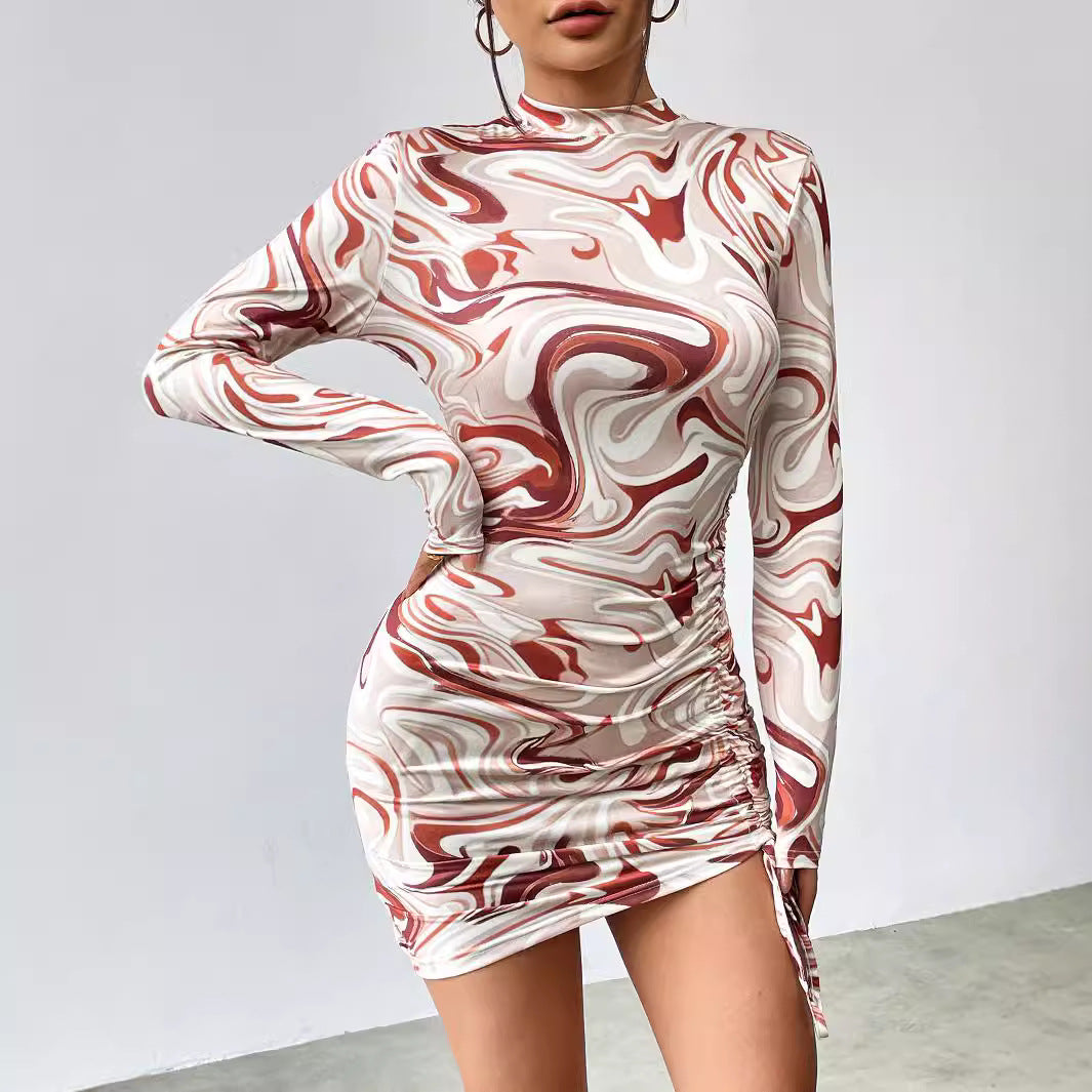 Dame Lange ærmer Rynkning Bodycon Kjole Stilla