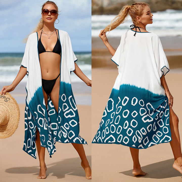 Dame Strandkimono med dyreprint og vide ærmer Stilla
