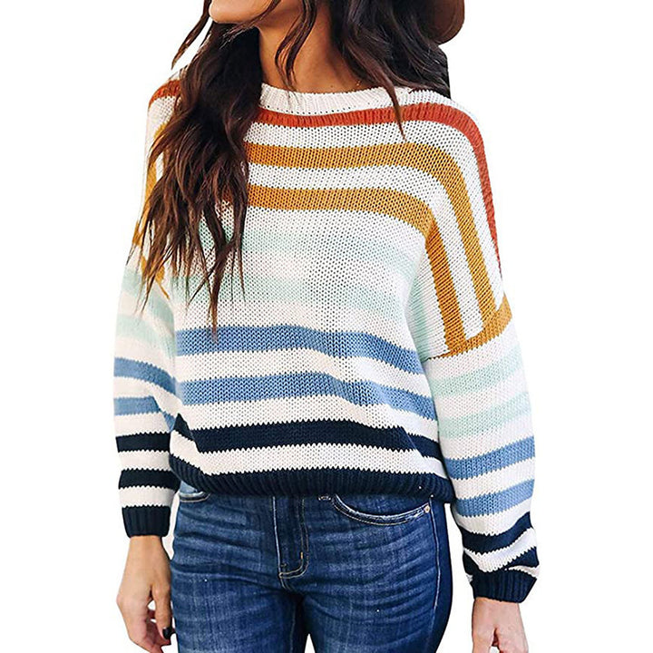 Dame Løs Strikpullover med Stripesmønster Stilla