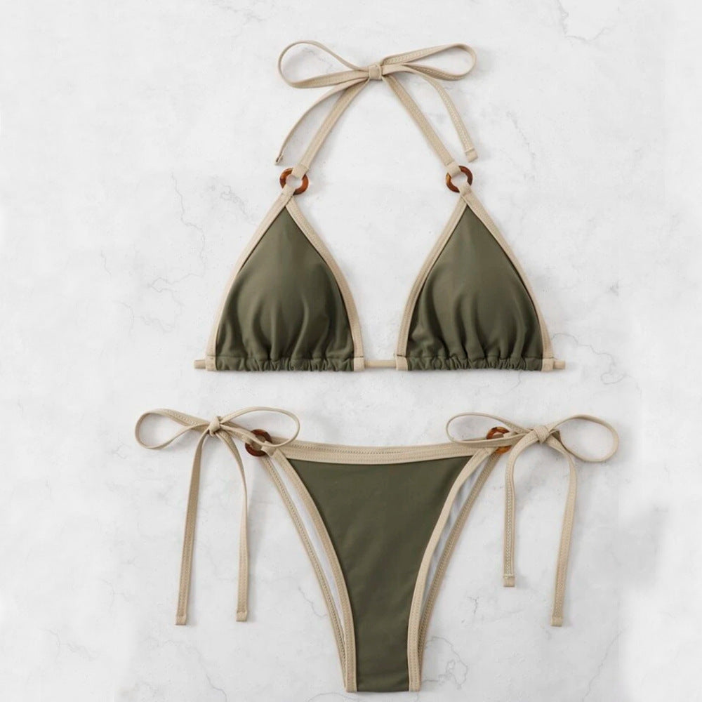 Dame triangel-bikini med justerbare stropper og ringdetaljer Skovae