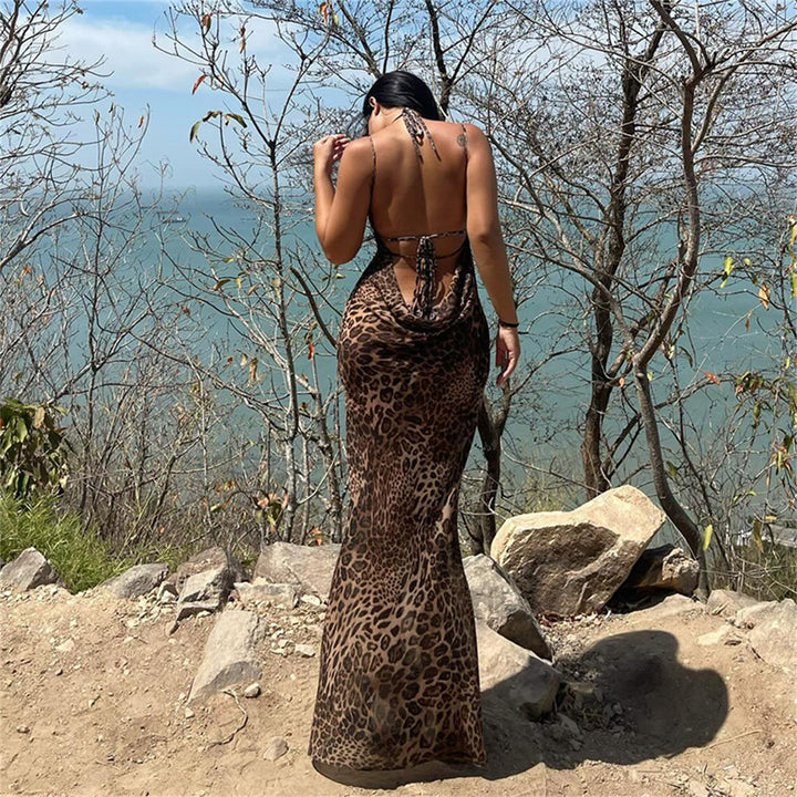 Damer Elegant Cut-Out Aftenkjole med Leopardmønster Stilla