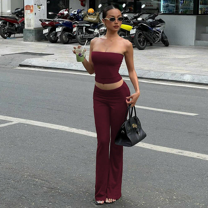 Dame Sporty Cropped Top med høj talje og løs pasform bukser Skovae