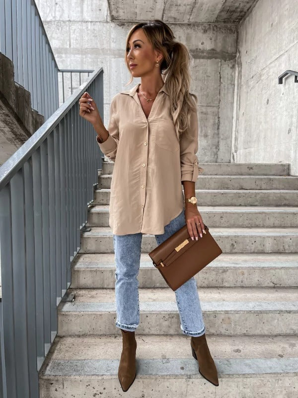 Dame elegant skjortebluse med knude detailli Stilla