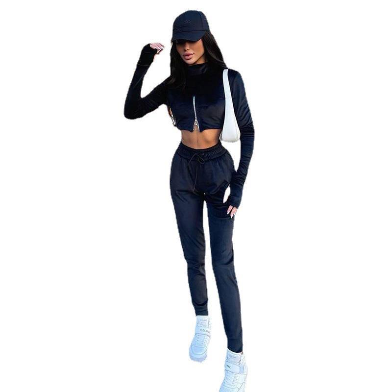 Dame Sporty Cropped-Sæt med Lynlås og Praktiske Lommer Stilla