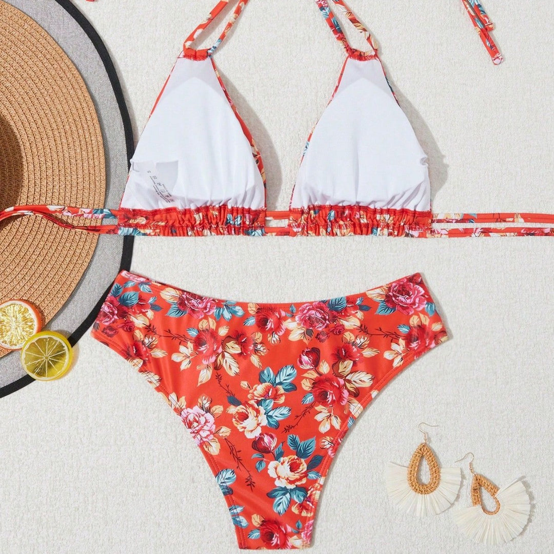 Dame Bikini-sæt med blomsterdesign og justerbare stropper Stilla