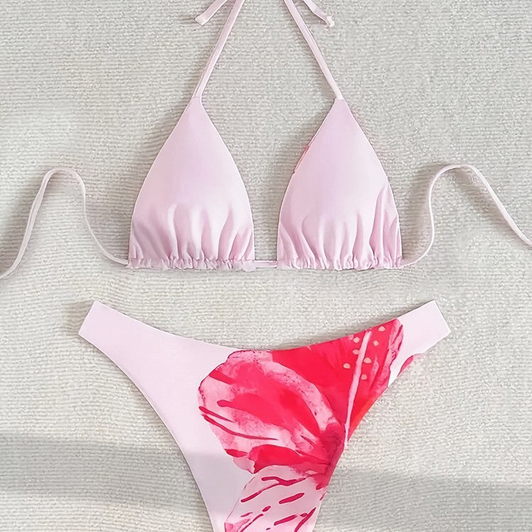 Dame trekant-bikini med blomstermotiv og justerbare stropper Skovae 1778118212