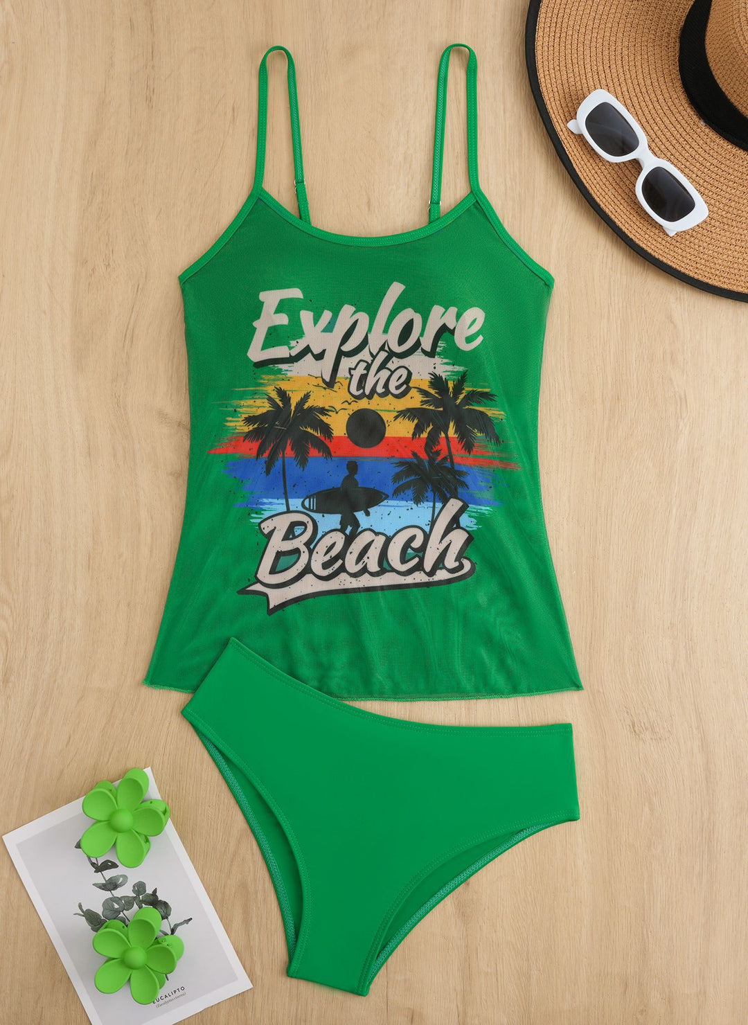 Dame Tankini-sæt med sporty grafikdesign og højtaljede trusser Skovae