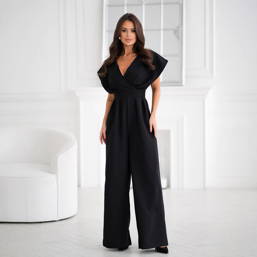 Dame Jumpsuit med elegant V-udskæring og bredt ben Stilla