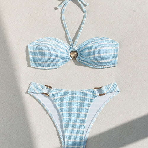 Dame bandeau-bikini med elegant muslingedetalje og sidelukninger Stilla