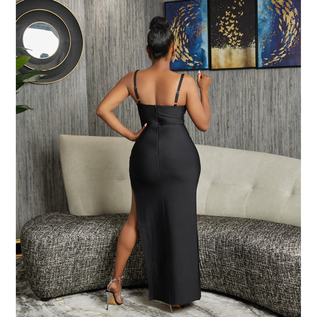 Dame sexy Maxikjole med sidelange cut-outs og transparente indlæg Stilla