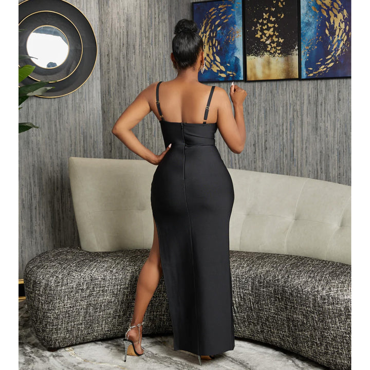 Dame sexy Maxikjole med sidelange cut-outs og transparente indlæg Stilla
