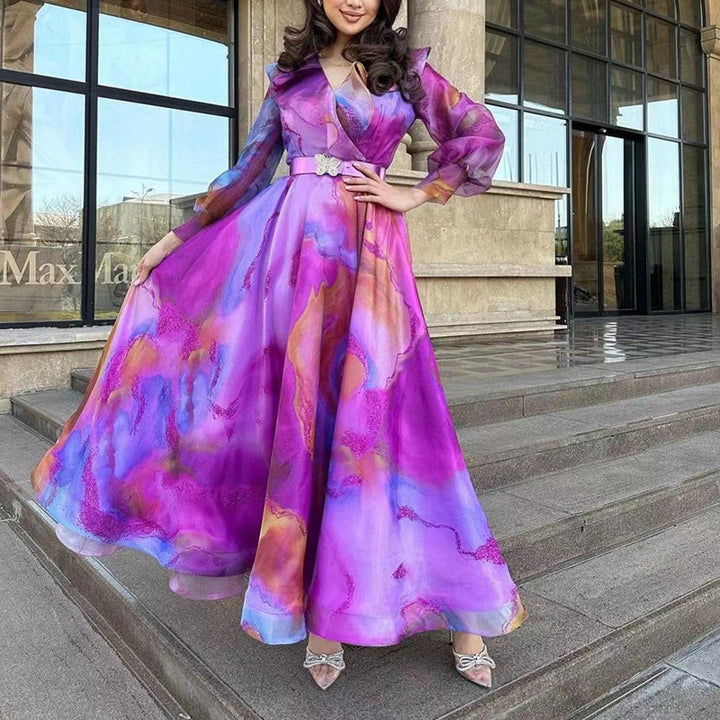 Dame Maxikjole med flydende chiffon og legende flæse design Stilla