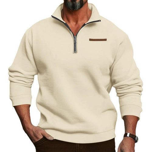 Herre nan polstret halvzip sweatpullover med høj krave og brystlomme Skovae