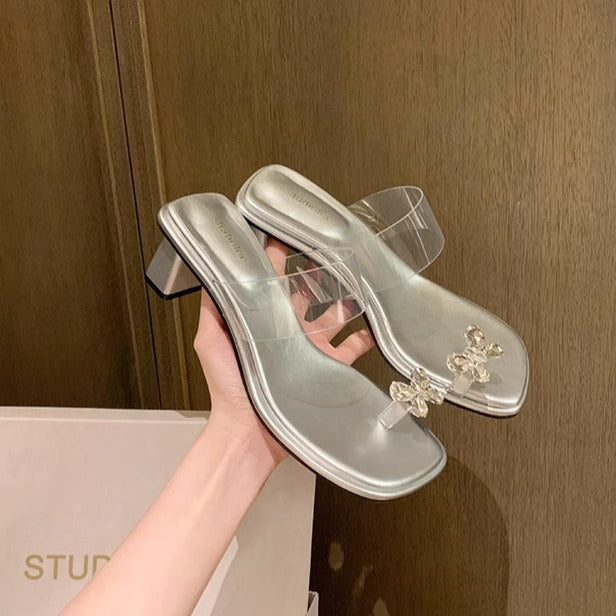 Dame transparente sandaletter med funklende blomsterakcent Stilla