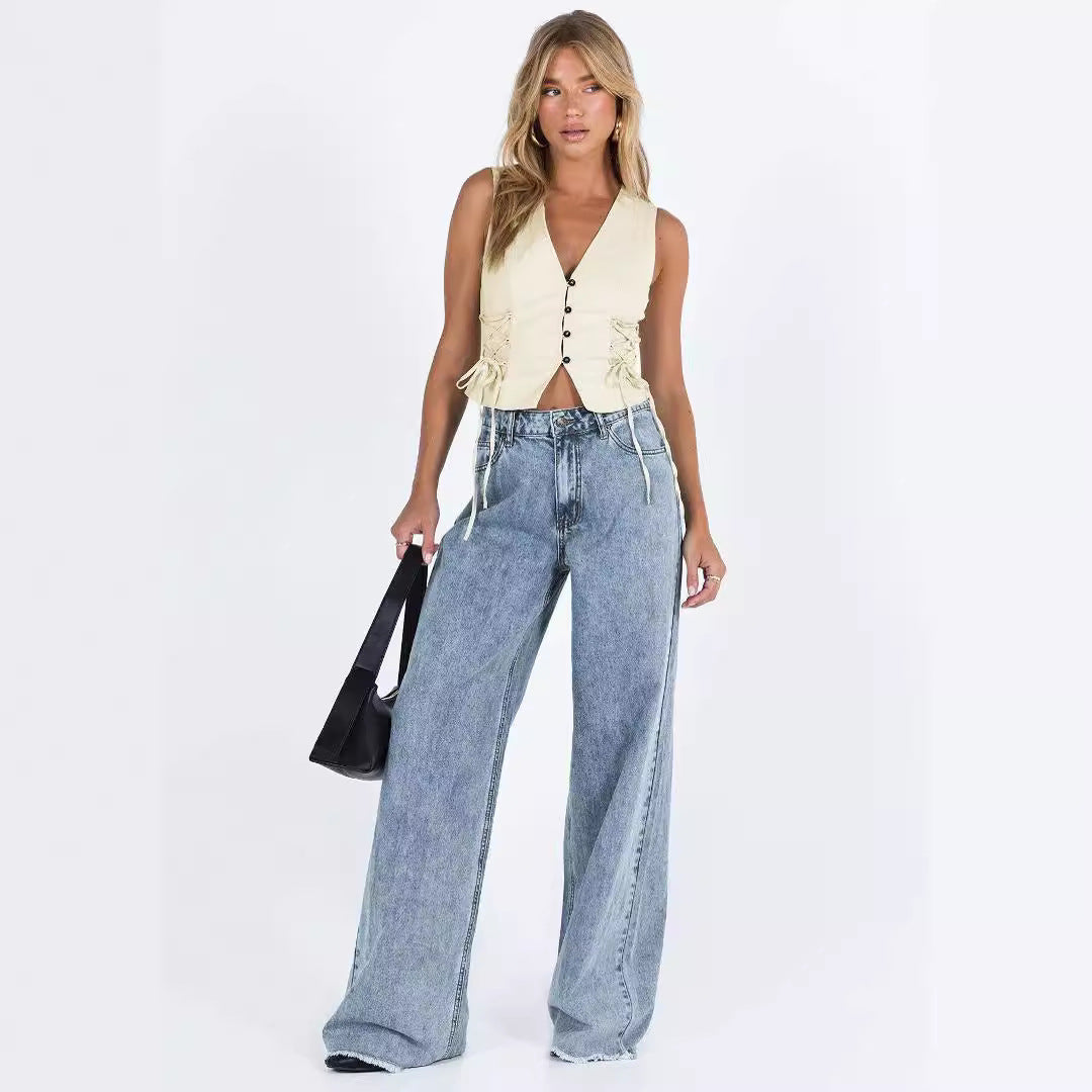 Dame modigt cropped-top med snøre detaljer og knap lukning Stilla