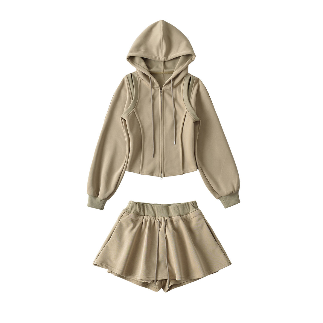 Dame Sporty Hoodie og Shorts Sæt med svingende Nederdel Stilla