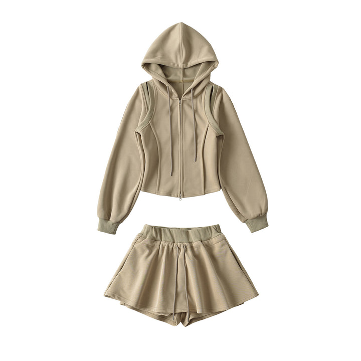Dame Sporty Hoodie og Shorts Sæt med svingende Nederdel Stilla