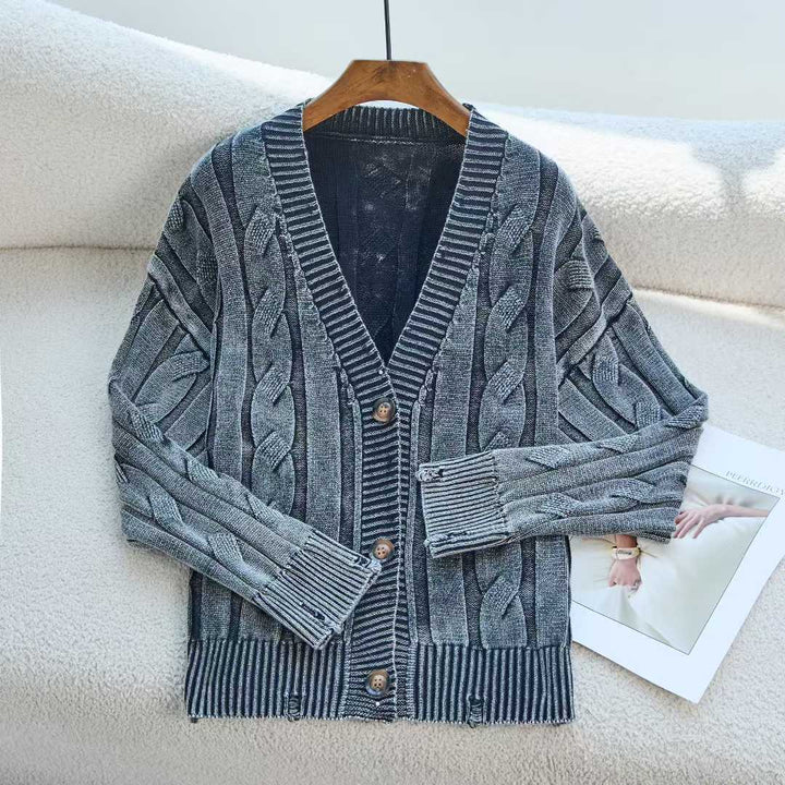 Dame chunky strik cardigan med V-hals og dekorative knapper Stilla
