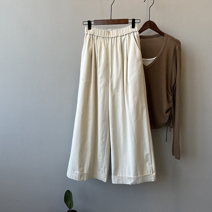 Dame bred Culotte-bukser med elastisk talje og indsyede folder Stilla