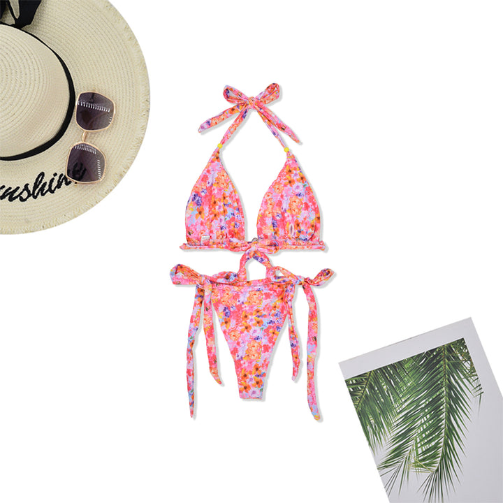 Dame Triangel-Bikini-Sæt med justerbare bindebånd og fint blomstret design Stilla