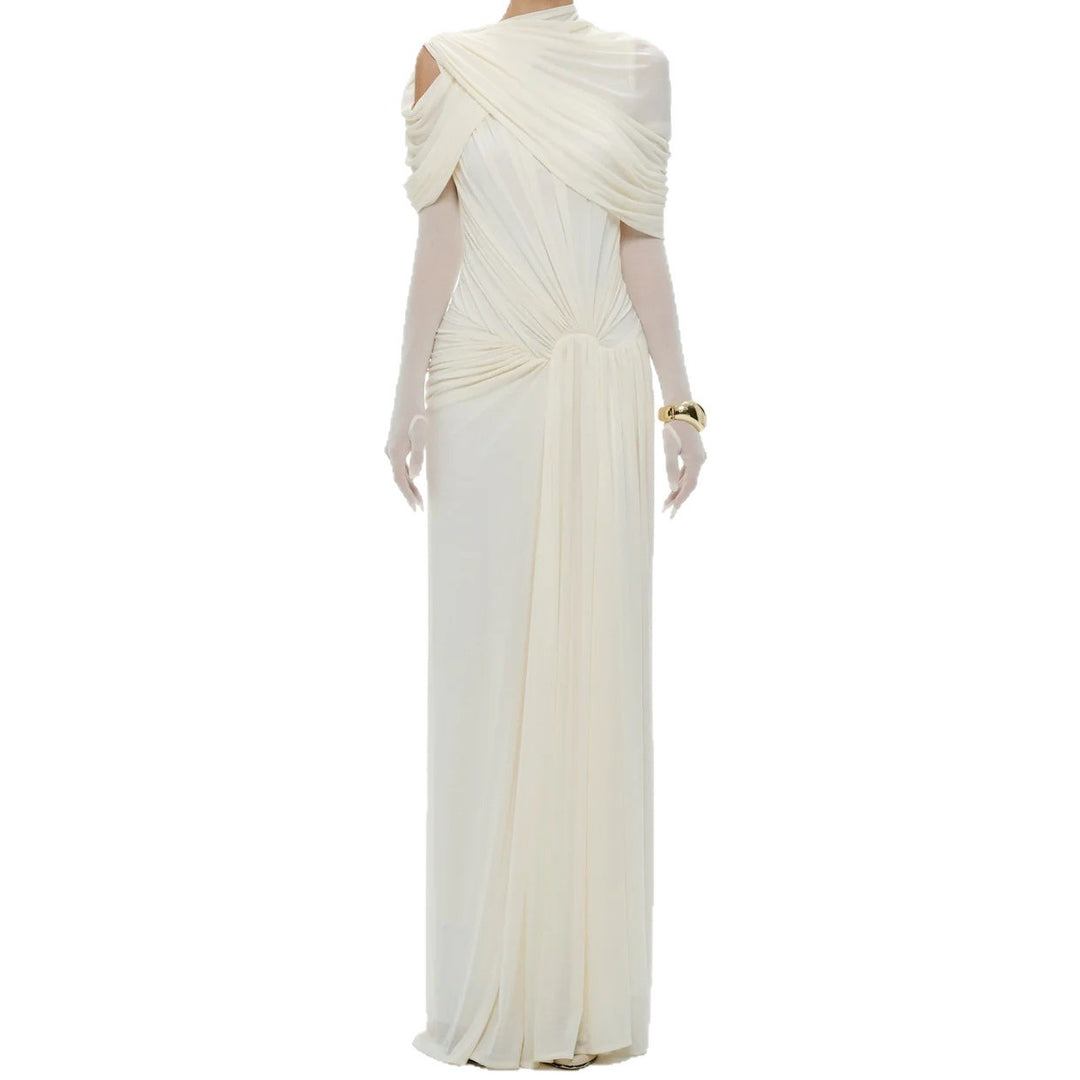 Dame elegant maxikjole med innovative draperingsdetaljer og asymmetrisk overdel Skovae