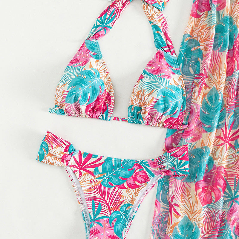 Dame bikini-sæt med blomsterdesign og gennemsigtig sarong Stilla