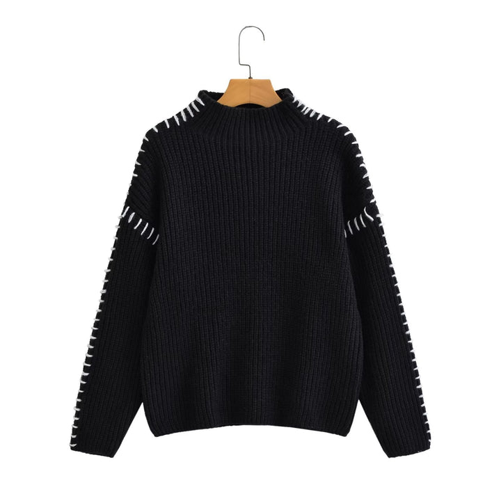 Dame fluffy strikpullover med elegant rullekrave og moderne indsatser Stilla