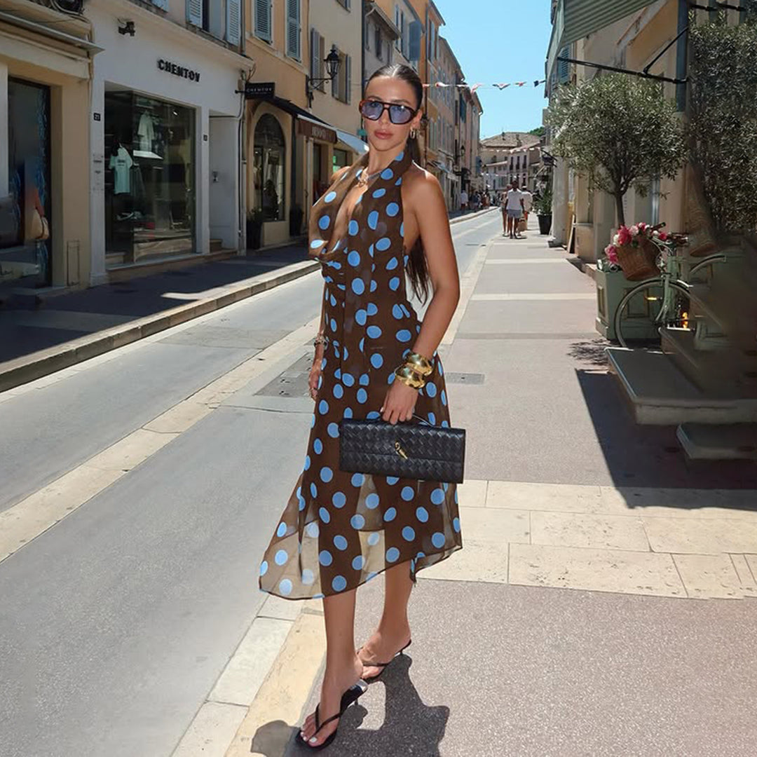 Damen ärmelloses Oberteil mit einzigartigem polka-dot Design und verstellbarem Halspartie Skovae