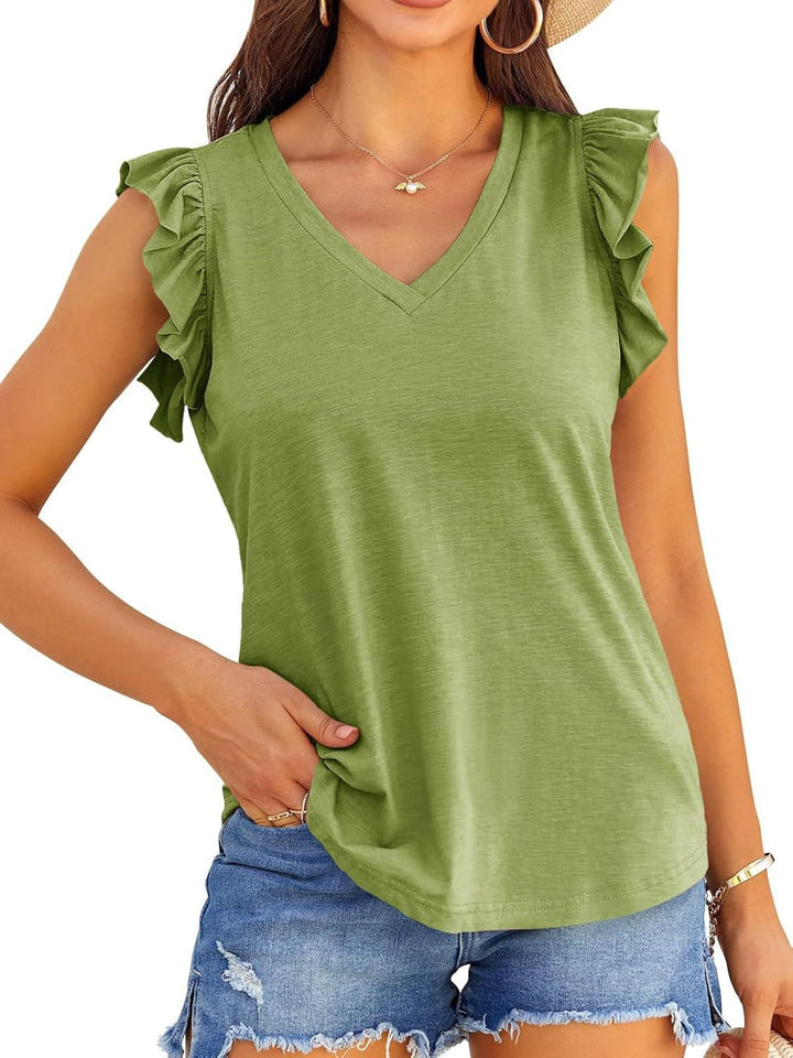 Kvinder V-hals Rynket ærme Top Stilla