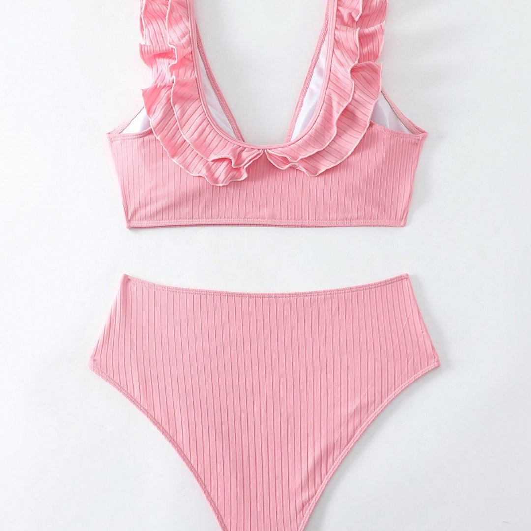 Dame bikini-sæt med elegante flæsedetaljer og høj taljesnit Stilla