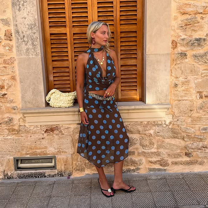 Damen ärmelloses Oberteil mit einzigartigem polka-dot Design und verstellbarem Halspartie Skovae