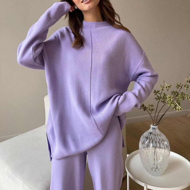 Femme Relaxed Fit Sweater og Vidde Bukser Sæt Stilla
