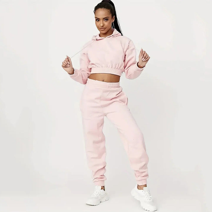 Kvinder cropped hoodie og afslappede joggingbukser sæt Skovae